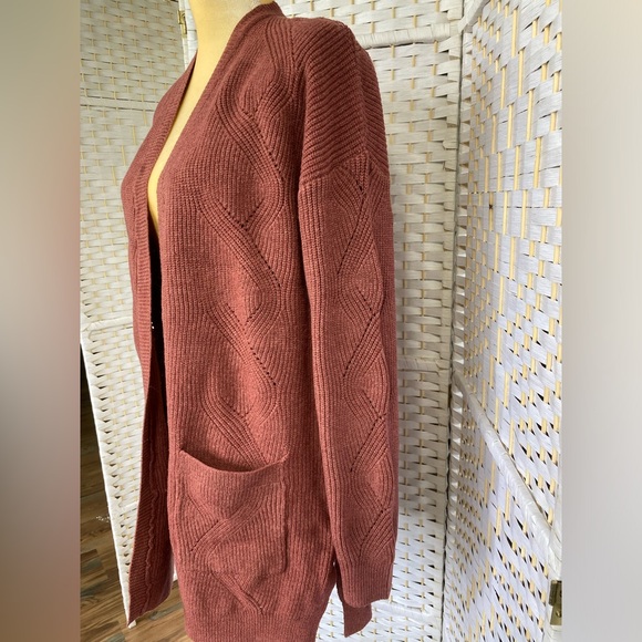 NWT Hem & Thread Rust Cable Knit Cardigan Deep Front Pockets with Shoelace Back - Picture 7 of 14